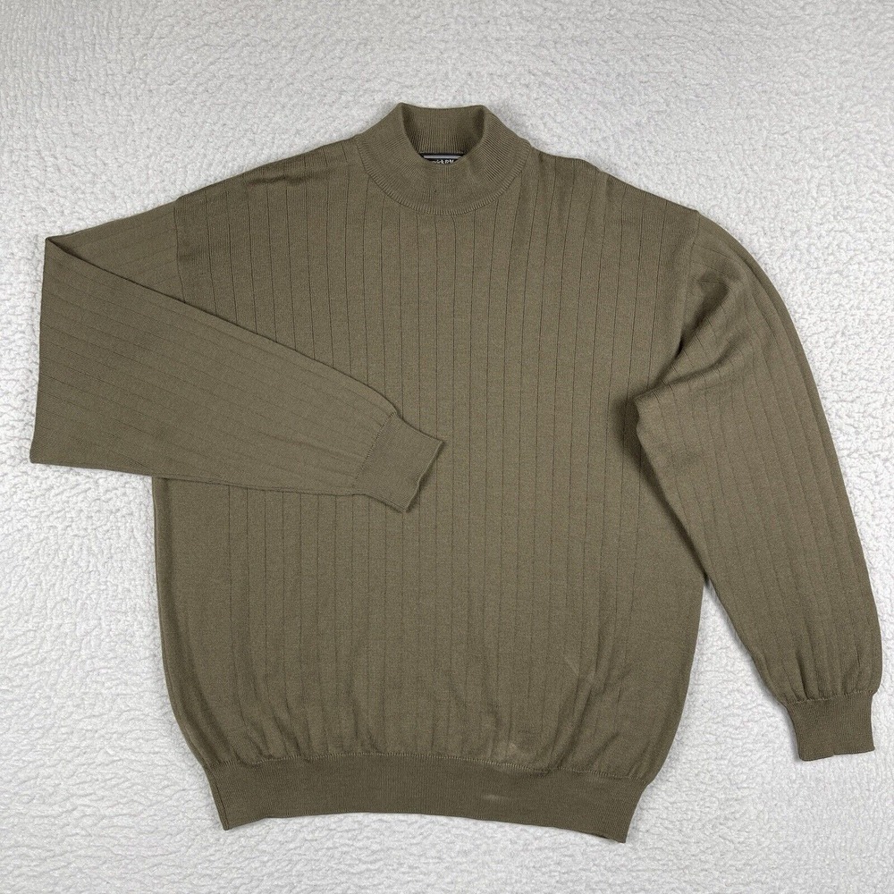 Preswick & Moore Sweater‎ Mens XL Beige Ribbed Career Merino Wool Italy Office